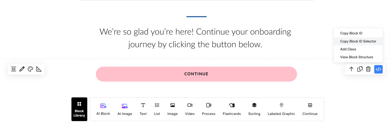 RiseOverride toolbar showing Copy Block ID and Copy Block ID Selector buttons